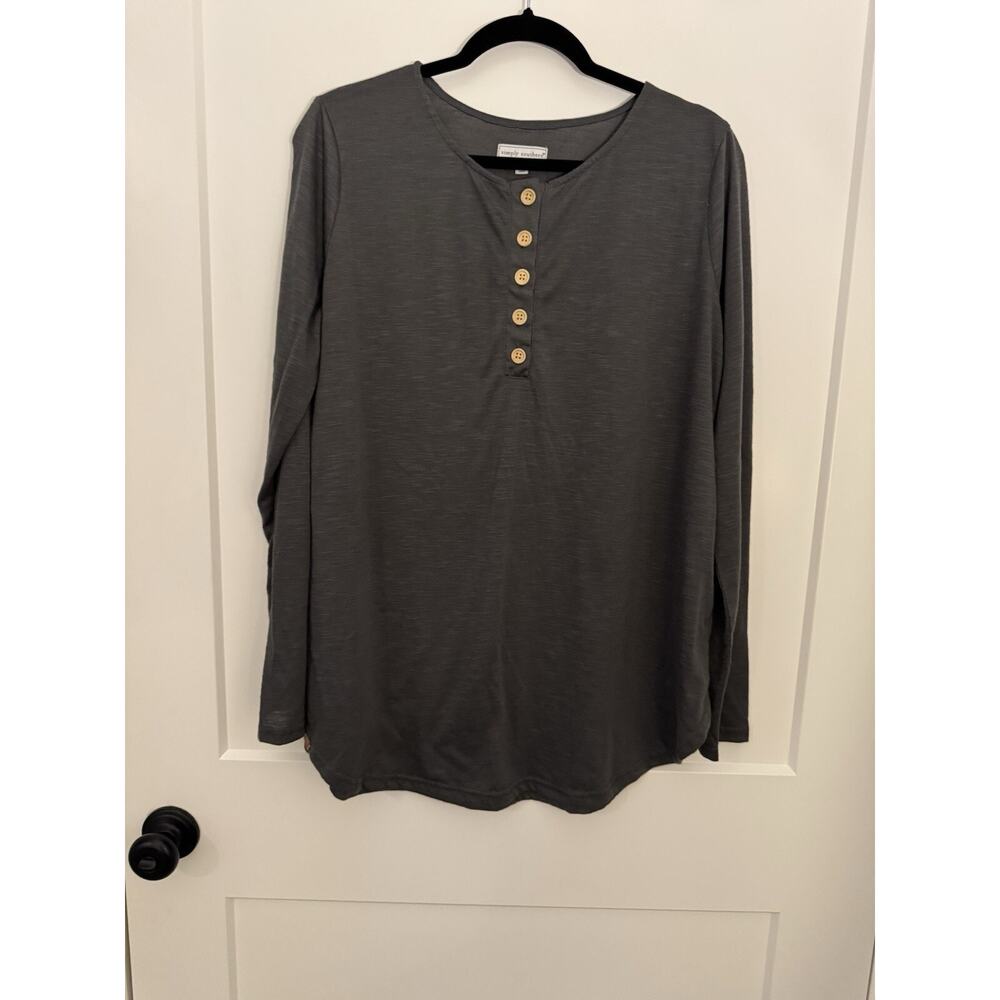 Simply Southern Henley Shirt Womens SZ XL Gray Heather Long Sleeve Soft Comfy